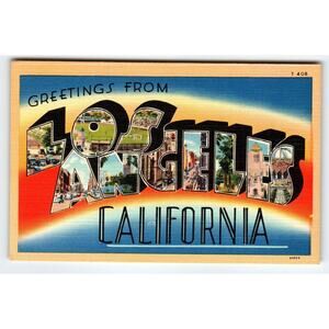 Greetings From Los Angeles California Large Big Letter Linen Postcard Tichnor